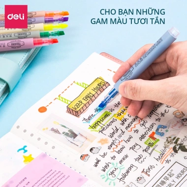 Bút highlight Deli dạ quang pastel 6 chiếc - màu nhẹ, giá chỉ 53.000đ, phù hợp học sinh sinh viên S624 5