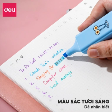 Bút highlight Deli EU375 set 6 màu, mực nhiều, họa tiết dễ thương, giảm còn 14.000 VND