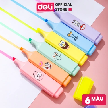 Bút highlight Deli EU375 Set 6 - Nhiều màu, mực lớn, họa tiết dễ thương, chỉ 81.000₫