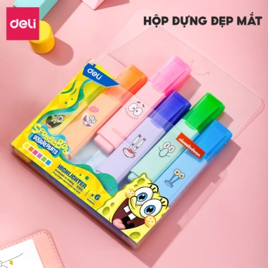 Bút highlight Deli EU375 Set 6 - Nhiều màu, mực lớn, họa tiết dễ thương, chỉ 81.000₫