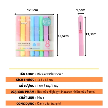 Bút Highlight Pastel 8 Cây - Bộ Nhớ Dòng Đánh Dấu Tiện Lợi, Bò Sữa VPHL18, Giá 14.000₫ (Giá gốc 18.060₫)