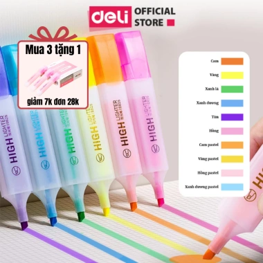 Bút Highlight Pastel Deli - Đánh Dấu Nhớ Dạ Quang, khô, cho học sinh, 9.000đ