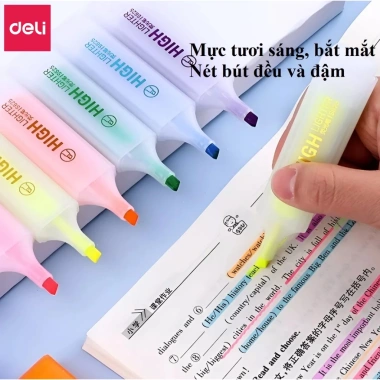 Bút Highlight Pastel Deli - Đánh Dấu Nhớ Dạ Quang, khô, cho học sinh, 9.000đ