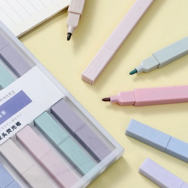 Bút highlight pastel set 6, màu nhạt, thân vuông 2 đầu - Giá ưu đãi 29.580 VND 6