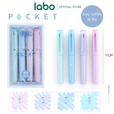 Bút Highlight Pocket Mini 4 màu pastel, viết mượt không lem, kèm hộp, phù hợp học tập & trang trí - giá 51.000₫ 10