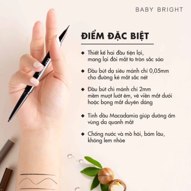 Bút Kẻ Mắt 2 Đầu Siêu Mảnh Baby Bright Duo 2 Màu 0.1g và 0.35g Giá 99.000 VND