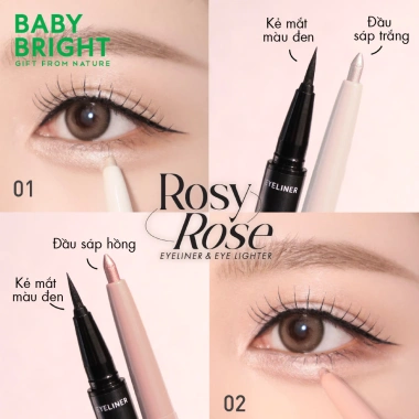 Bút kẻ mắt Baby Bright Rosy Rose 0.3ml + sáp mắt 0.2g - Đánh mắt rạng rỡ, dịu nhẹ, giá 89.000đ