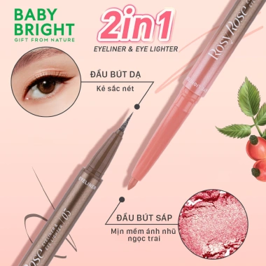 Bút kẻ mắt Baby Bright Rosy Rose 0.3ml + sáp mắt 0.2g - Đánh mắt rạng rỡ, dịu nhẹ, giá 89.000đ 6 Bút kẻ mắt Baby Bright Rosy Rose 0.3ml + sáp mắt 0.2g - Đánh mắt rạng rỡ, dịu nhẹ, giá 89.000đ 6