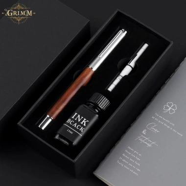 Bút ký cao cấp thép và thân gỗ, tặng hộp, túi, ngòi, lọ mực 15ml - Giá 275.000 VND