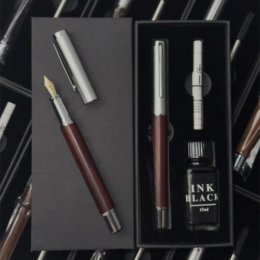 Bút ký cao cấp thép và thân gỗ, tặng hộp, túi, ngòi, lọ mực 15ml - Giá 275.000 VND