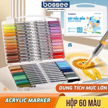 Bút Màu Acrylic Marker Bossee Đầu Lông Mềm - Hộp 24/36/48/60 Màu Tươi Sáng, Thích hợp Bullet Journal, Giá 85.000₫