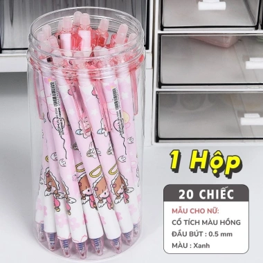 Bút mực xoá - Hộp 20 bút bi gel ngòi 0.5mm mực nước xanh đen, học sinh 92.000₫