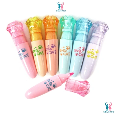 Bút nhớ dạ quang 6 cây hình bàn chân mèo, đánh dấu, kèm túi zip, 50.000₫ 4