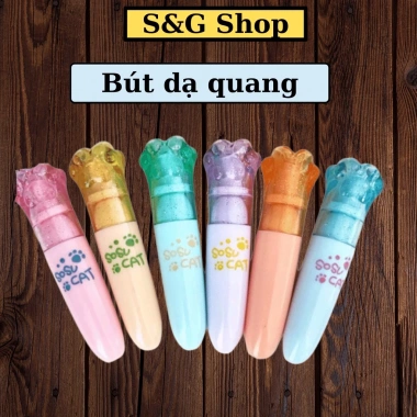 Bút nhớ dạ quang highlight vỉ 6 cây hình bàn chân mèo kèm túi zip - Giá 35.000đ