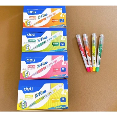 Bút nhớ Deli dòng dấu highlight 4 màu Hồng Xanh lá Cam Vàng EU35.440 giá 10.000₫