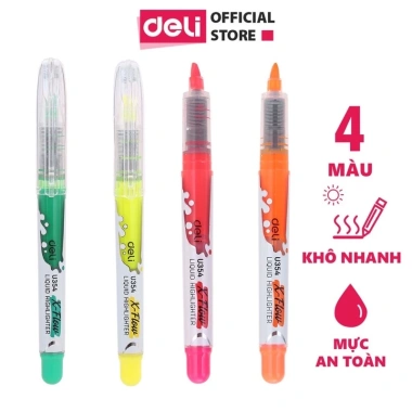 Bút nhớ Deli dòng dấu highlight 4 màu Hồng Xanh lá Cam Vàng EU35.440 giá 10.000₫
