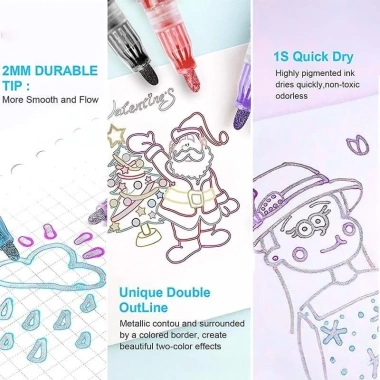 Bút Viền Kim Tuyến 8/12 Màu Double Line - Viền Lấp Lánh, Highlight DIY, Viết Thiệp, Bullet Journal - 41k 5