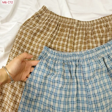 C12 Set Đồ Ngủ Nữ Pyjama Sunacollection Lửng Đùi Kẻ Mềm Mịn Thoáng Mát 239.000 VND 7