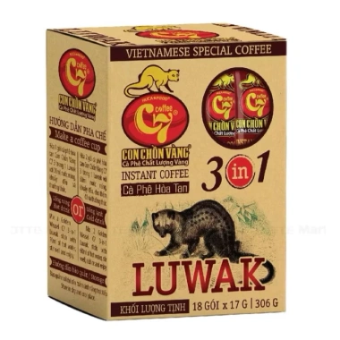 Cà Phê 3 trong 1 Luwak Con Chồn Vàng C7 18 gói 17g - hương thơm đậm, giảm 20% chỉ 159.900₫