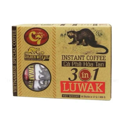 Cà Phê 3 trong 1 Luwak Con Chồn Vàng C7 18 gói 17g - hương thơm đậm, giảm 20% chỉ 159.900₫ 3 Cà Phê 3 trong 1 Luwak Con Chồn Vàng C7 18 gói 17g - hương thơm đậm, giảm 20% chỉ 159.900₫ 3