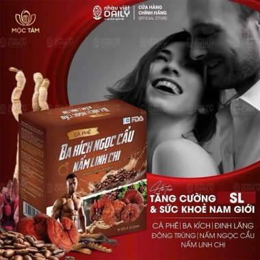 Cà phê Ba Kích Ngọc Cẩu Nấm Linh Chi - Tăng sinh lý nam, bổ dưỡng 1 hộp 15 gói - Giá 50.000 (giảm 10.000)