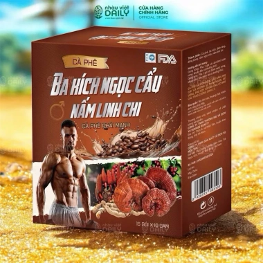 Cà phê Ba Kích Ngọc Cẩu Nấm Linh Chi - Tăng sinh lý nam, bổ dưỡng 1 hộp 15 gói - Giá 50.000 (giảm 10.000)