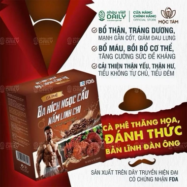Cà phê Ba Kích Ngọc Cẩu Nấm Linh Chi - Tăng sinh lý nam, bổ dưỡng 1 hộp 15 gói - Giá 50.000 (giảm 10.000)