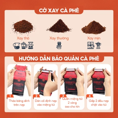 Cà phê rang xay Robusta Honney Gu Đắng vừa, hậu ngọt, pha phin & máy, 109k 3