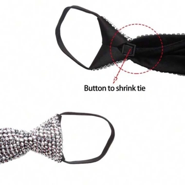 Cà vạt full kim cương đen đầu máy phong cách punk, choker vòng cổ hình học dài, giá 133.920₫