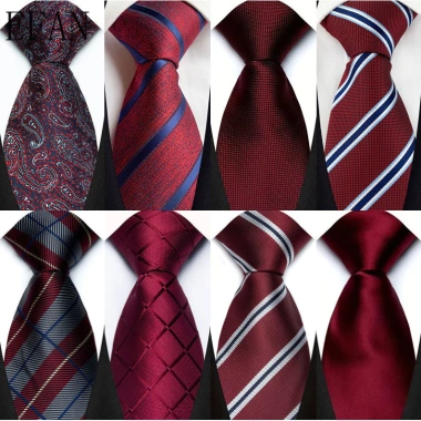 Cà vạt nam 8CM Burgundy Maroon Paisley chấm đỏ sọc doanh nhân tiệc cưới
