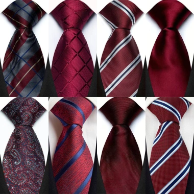 Cà vạt nam 8CM Burgundy Maroon Paisley chấm đỏ sọc doanh nhân tiệc cưới