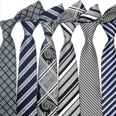 Cà vạt nam 8cm đen-xám sọc lụa cổ Jacquard dệt dây buộc - Công sở & tiệc cưới 2