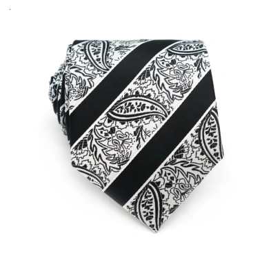 Cà vạt nam 8cm đen-xám sọc lụa cổ Jacquard dệt dây buộc - Công sở & tiệc cưới 4