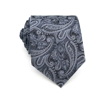Cà vạt nam 8cm đen-xám sọc lụa cổ Jacquard dệt dây buộc - Công sở & tiệc cưới 6