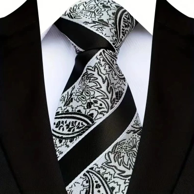Cà vạt nam 8cm Jacquard cổ điển chấm Paisley bạc xám - Giá ưu đãi 116.640 VND 8