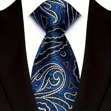 Cà vạt nam 8cm Jacquard hoàng gia xanh phong cách cổ điển kẻ sọc Paisley chắc chắn tiệc cưới kinh doanh 9