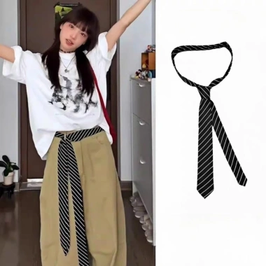 Cà vạt thắt lưng sọc đen retro - Phụ kiện thời trang nữ, giảm giá 63.800₫
