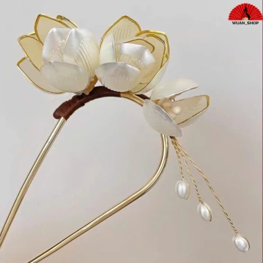 Cài tóc kẹp hoa mộc lan trắng cổ điển chất liệu cao cấp Hanfu Trung Hoa - Giá 75.000₫ 5