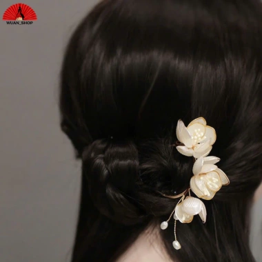 Cài tóc kẹp hoa mộc lan trắng cổ điển chất liệu cao cấp Hanfu Trung Hoa - Giá 75.000₫ 6