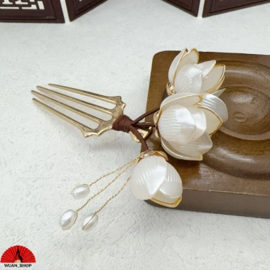 Cài tóc kẹp hoa mộc lan trắng cổ điển chất liệu cao cấp Hanfu Trung Hoa - Giá 75.000₫ 7