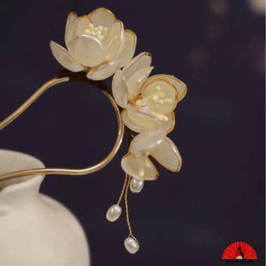Cài tóc kẹp hoa mộc lan trắng cổ điển chất liệu cao cấp Hanfu Trung Hoa - Giá 75.000₫ 8