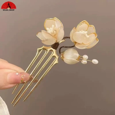 Cài tóc kẹp hoa mộc lan trắng cổ điển chất liệu cao cấp Hanfu Trung Hoa - Giá 75.000₫ 10