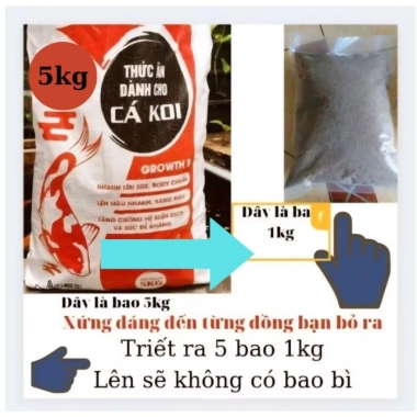 Cám cá koi 1kg 42% đạm tăng size tăng màu không vàng dầu giá ưu đãi 40.000 VND