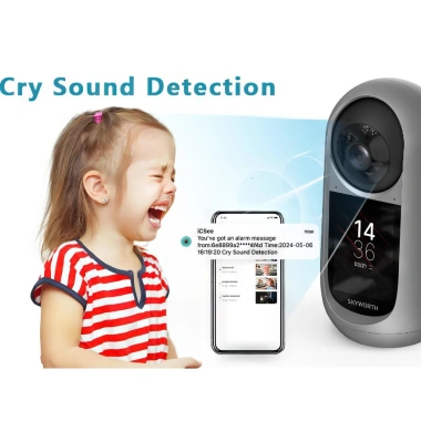 Camera 360° Wifi SKYWORTH AI Home 5MP – Màn Hình Thông Minh, Đàm Thoại 2 Chiều, Báo Cháy & Ngã, Giá 3 Triệu