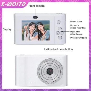 Camera CCD Mini 44MP E-WOITD 4K Zoom 8X, Ống kính đôi, thẻ nhớ, cho bé gái - Quà tặng HNVN