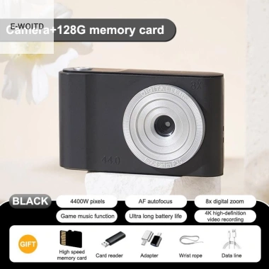 Camera CCD Mini 44MP E-WOITD 4K Zoom 8X, Ống kính đôi, thẻ nhớ, cho bé gái - Quà tặng HNVN 12