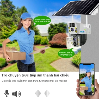 Camera giám sát Solar 2 mắt WiFi 360° 1.080P HD IP không thấm nước, hỗ trợ 4G Sim, Dosen - Giá chỉ 740.800₫