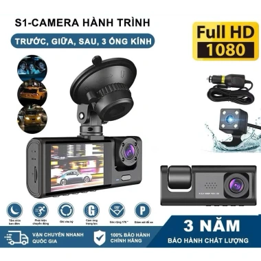 Camera hành trình 3 mắt 1.080p tốc độ cao, hồng ngoại siêu nét - Giá chỉ 365.000₫