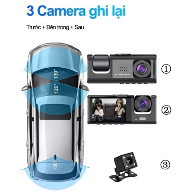Camera hành trình 3 mắt 1.080p tốc độ cao, hồng ngoại siêu nét - Giá chỉ 365.000₫