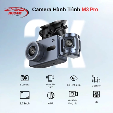Camera Hành Trình 3 Mắt 4K M3 PRO HCCAM – WiFi, Quay Đêm Rõ, Ghi Trước & Sau, 1.107.000₫